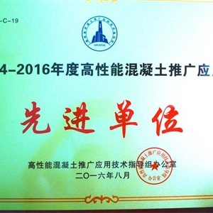 湖州意大利贵宾会 高性能混凝土推广 先进单位
